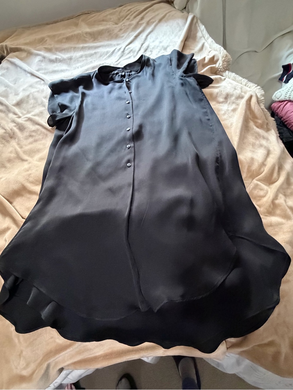Theyskens’ Theory Black Silk Shirtdress Women’s Medium Classic Monochrome